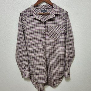 Ibex Plaid Tunic shirt half button purple green wool